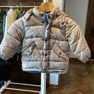 Gray Quilted Puffer Jacket with Hood